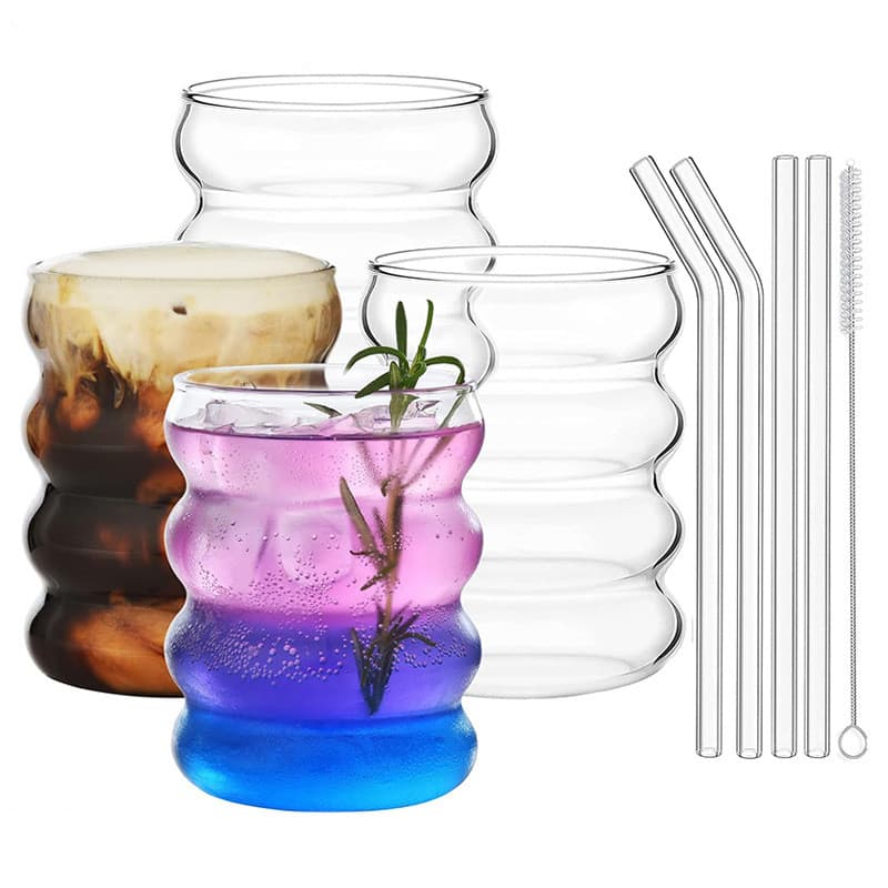4-pack Glas – Ribbad Design för Dryck & Kaffe